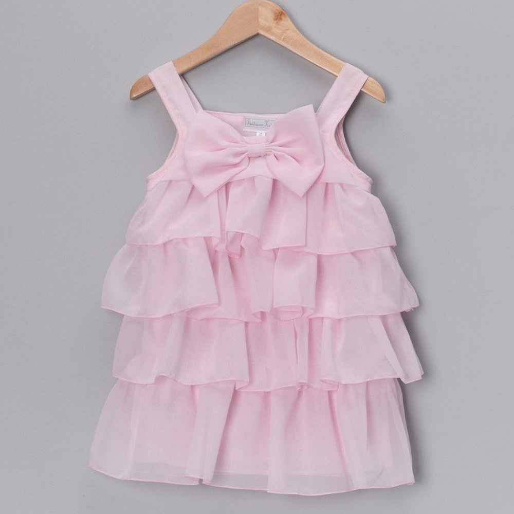 Pink Chiffon Bow Ruffle Dress